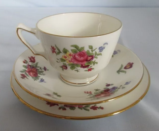 Crown Staffordshire Trio Fine Bone China Cup Saucer & Side Plate Floral Pattern