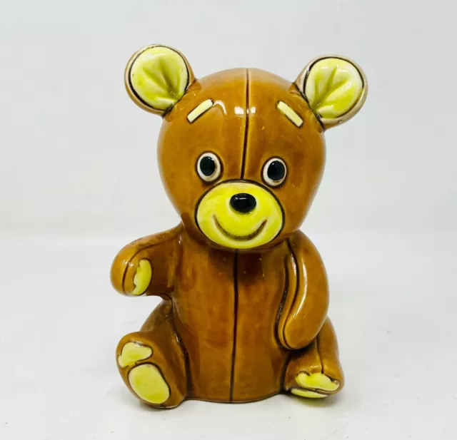 Vintage Japanese Lefton-H5956 Bear Piggy Bank Porcelain Teddy Bear Bank Japan 6”