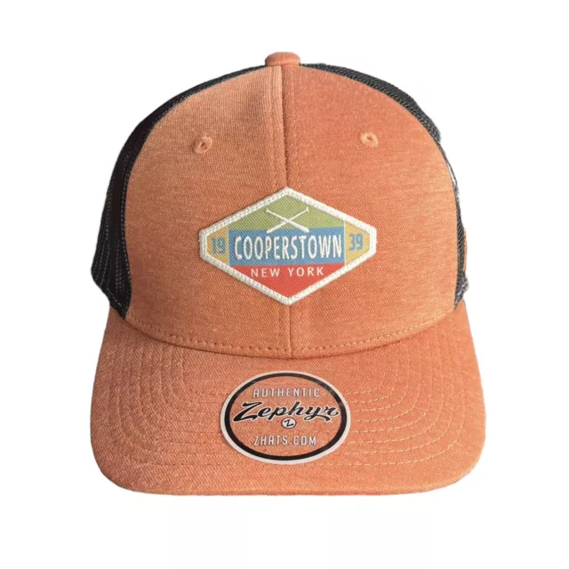 Zephyr NWT SnapBack Trucker Cap Cooperstown NY New York Patch Orange OSFM