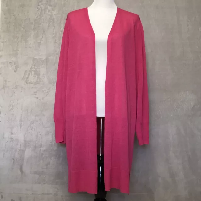 Halogen Linen Blend Open Cardigan Sz 4X Pink Longline Sweater Lightweight Plus