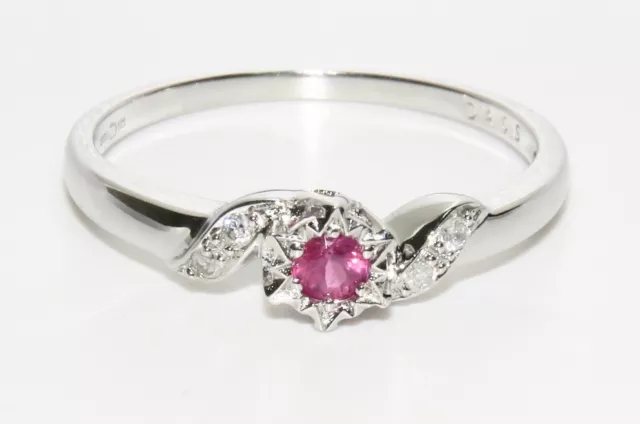 9ct White Gold Ruby & Diamond Solitaire Engagement Ring size K