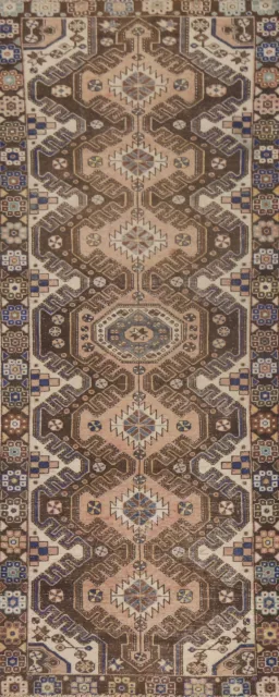 Vintage Geometric Bakhtiari Runner Rug 3x9 Wool Hand-knotted Tribal Carpet