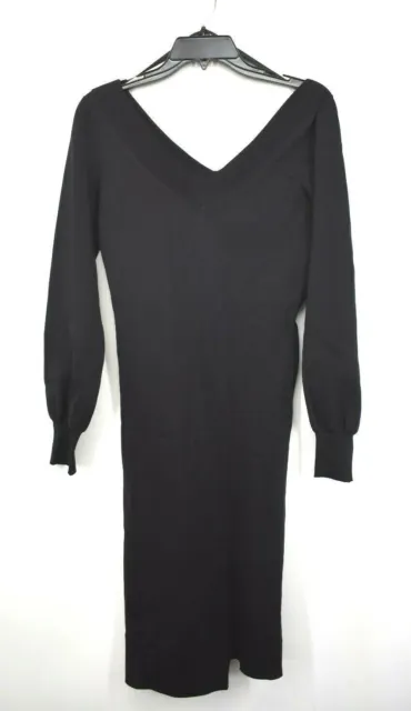 Burberry Black Long Sleeve Dress Ribbed Trim Knit Construction V Neck & Back S