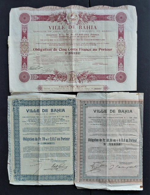 Brazil - City of Bahia - 1913/1917/1919 - 5% gold bond 3x