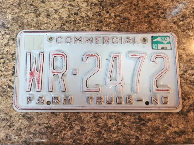 North Carolina License Plate, Stickered NC Tag 03 Commercial Farm Truck WR-2472