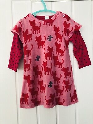 Next girls cat themed outfit - knitted dress & bodysuit - age 9-12 months