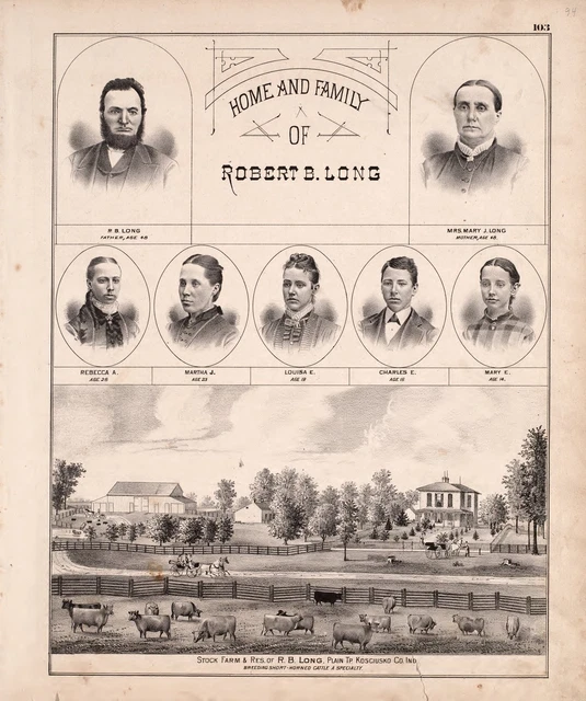 1879 Atlas KOSCIUSKO COUNTY plat map INDIANA old GENEALOGY history Land DVD P72