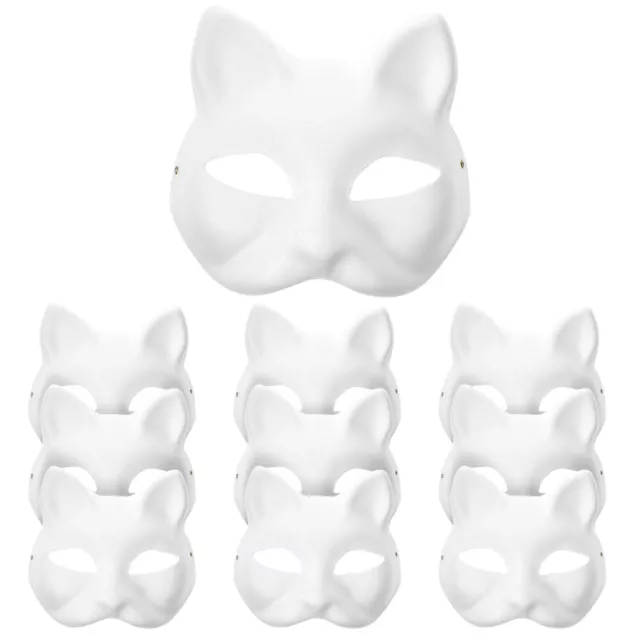 Animal Cat Mask 10pcs White Paper Pulp DIY Painting Masquerade Cosplay Party