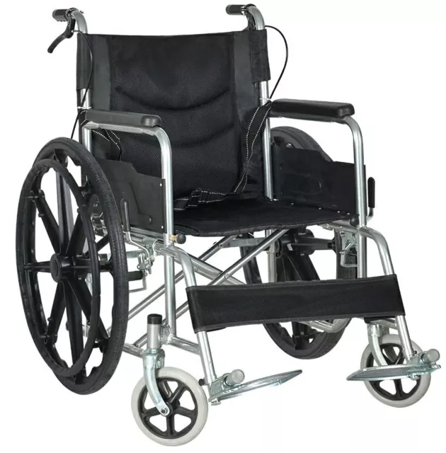 Lightweight Folding Wheelchair attendant brakes Self Propelled Mag Wheels Black