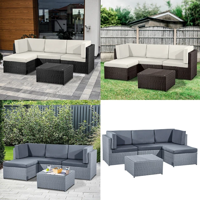 RATTAN GARDEN FURNITURE Patio Corner Sofa Set Lounger Table Outdoor