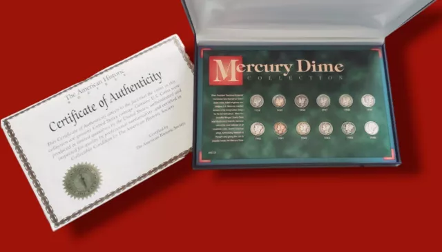 1934-1945 The American Historic Society Mercury Dime Collection 12pc. Coins RARE