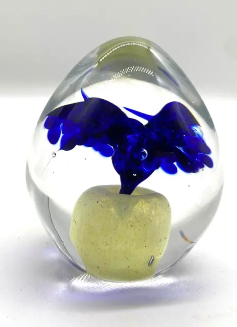 Signed Studio Art Glass Egg Shaped or Teardrop Paperweight Glass Sculpture