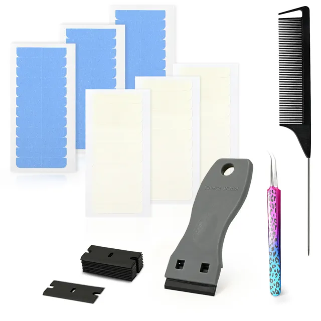 Hair Extensions Tools Tape Tabs Double & Single Sided /Comb/Tweezers/Scraper Kit