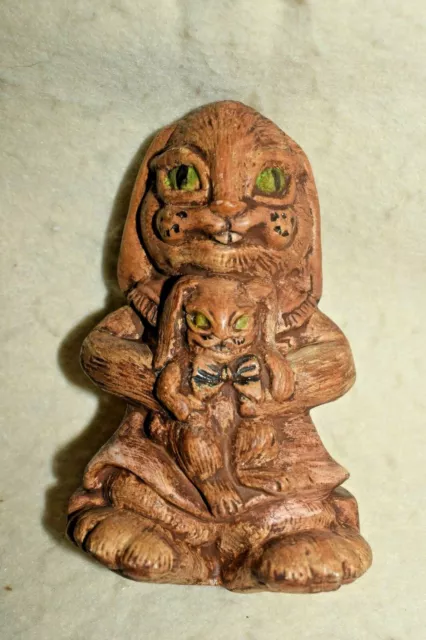 T2=Estate Easter Decor: 5" Hand Painted Ceramic Mama and Baby Bunny  Brown LOOK