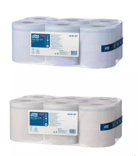 Tork Basic Paper 2ply Centre Feed White-Blue Wiping Towel Rolls FREE POSTAGE