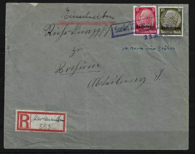 Lothringen R-Brief Marieneichen Notstempel Sankt Marie-aux-Chenes, 1941 #1106143