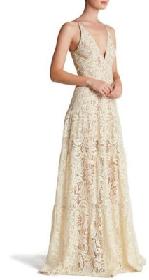 Dress the Population Melina Lace Fit & Flare Maxi Dress Ivory Size S