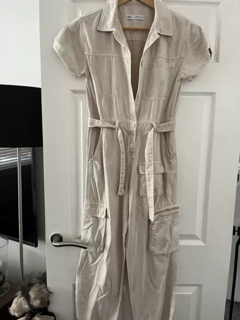 Zara Girl's Beige Denim Cargo Style Jumpsuit Age 13-14 Years