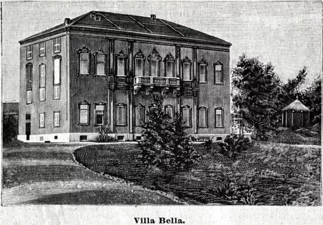 Valenza Po: Villa Bella. Stampa antica di 120 anni + passepartout. 1901