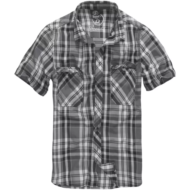 Brandit Roadstar Check Flannel Top Mens Short Sleeve Work Shirt Black Anthracite