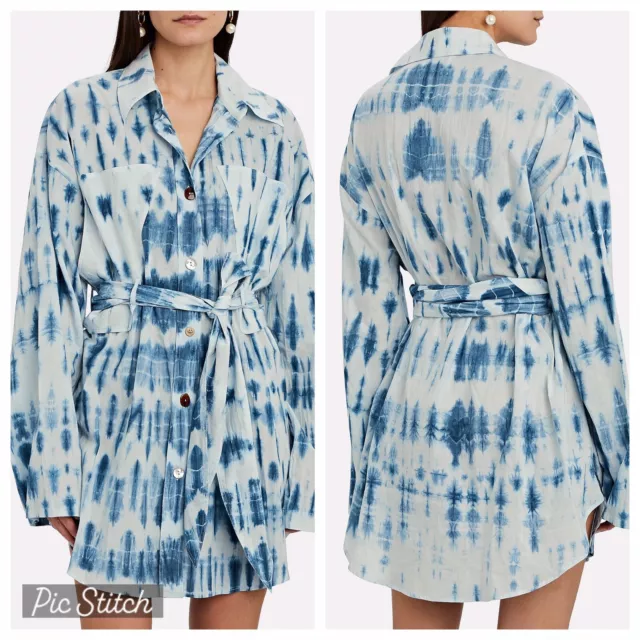 NWT Nanushka Keiko Tie-Dye Cotton Oversized Long Sleeves Shirt Dress size XS