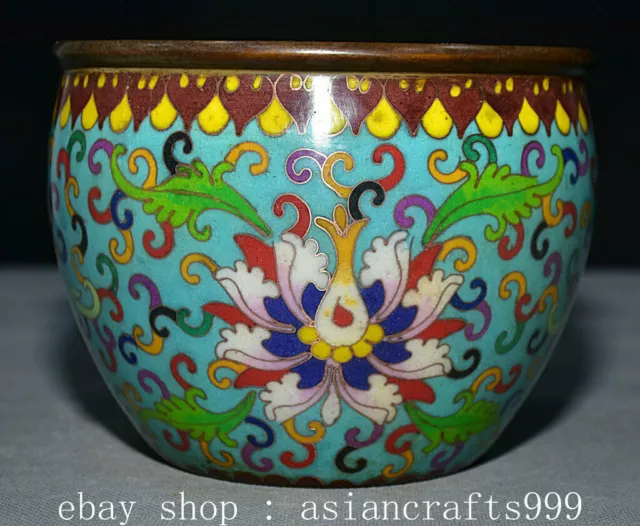 4.6" Ancient Chinese Xuande Marked Cloisonne Enamel Bronze Flower Pot Crock Jar