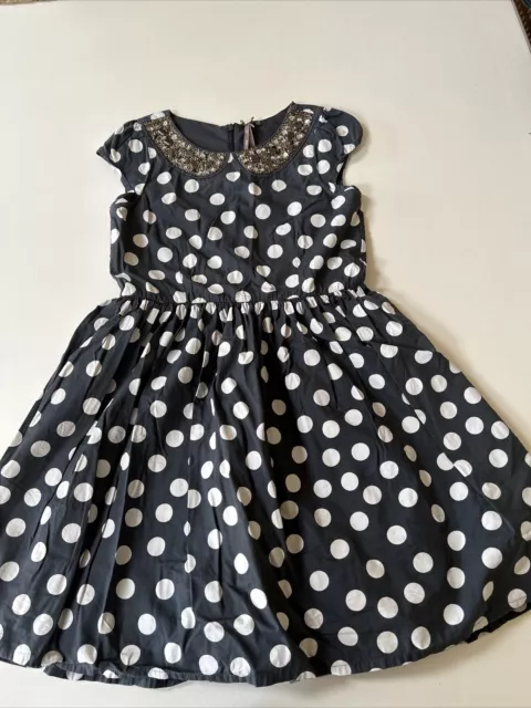 next girls navy with white spots party dress age 10 years