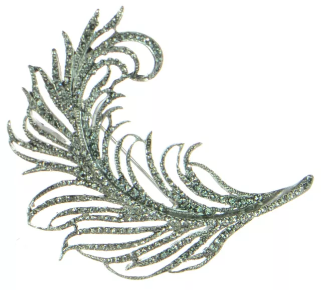 Oscar De La Renta Crystal Feather Pin Brooch -Guaranteed Authentic-