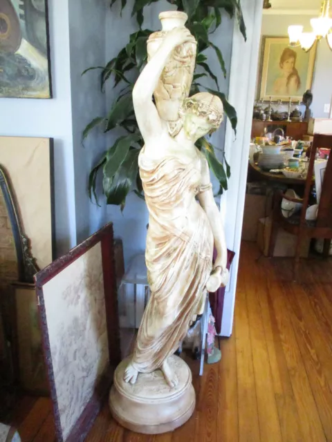 Monumental Vintage Grecian Goddess Lady Chalkware Plaster 58" Sculpture Statue!