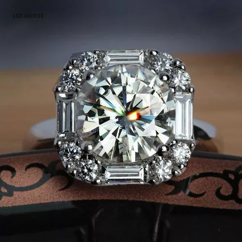 2CT White Round Moissanite Vintage Engagement Wedding Ring 14K White Gold Finish