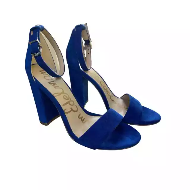 Sam Edelman Yaro Blue Suede Ankle Strap Block Heels Dressy Sandals size 5