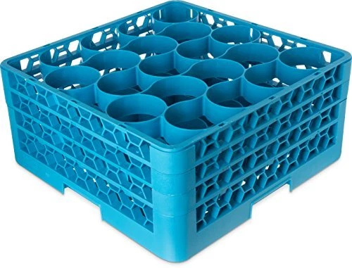 RW20-214 OptiClean NeWave Polypropylene 20-Compartment Glass Rack with 3 Exte...
