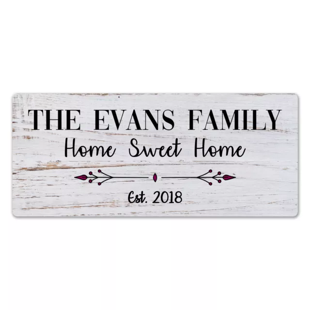 Metal Wall Sign - Personalised Home Sweet Home Family Wooden Style Gift Plaque