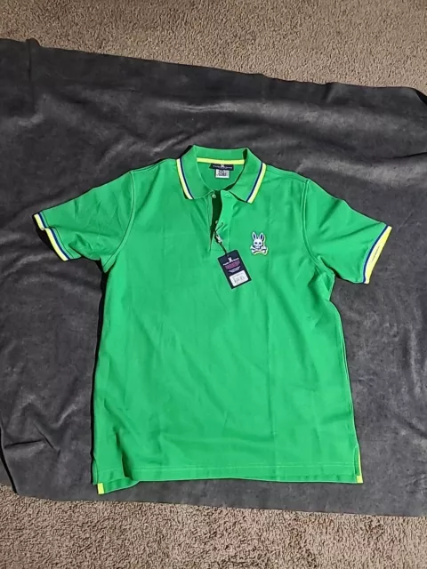 NWT Large Men PSYCHO BUNNY Lamport Polo Shirt Short Sleeve Color Grass Green