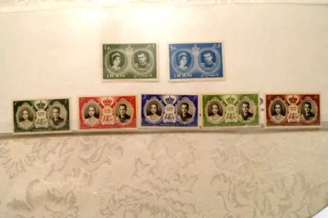 Pahlavi Memorabilia 1960, Sc# 164-5  and 1956  Monaco Royal Wedding 7 stamps