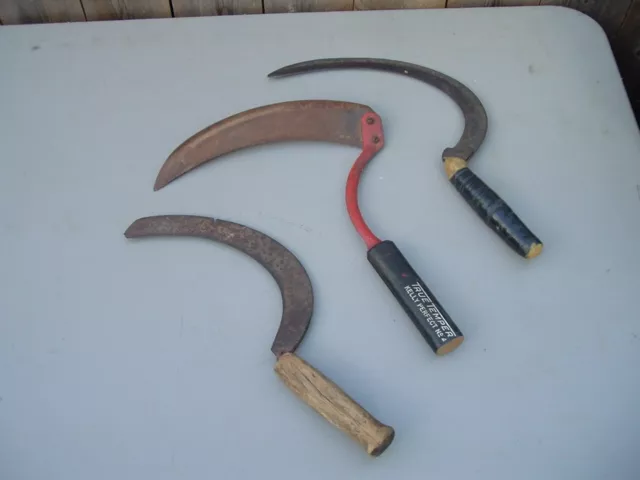 Hand Scythe Primitive Sickle Lot 3 Vintage Farm Tool True Temper Kelly Perfect