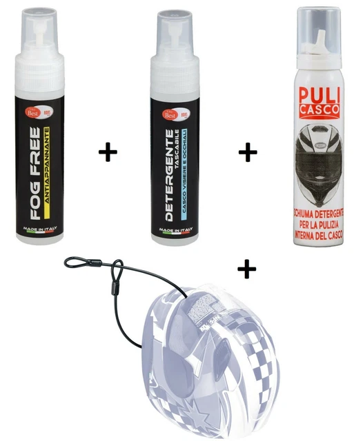 pulicasco detergente casco fog free antiappannante pulitore interno casco kit