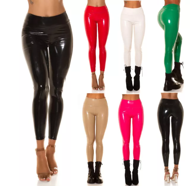 Koucla Legging Femmes Look Mouillé Simili Cuir de Laque Haut Taille Pantalon