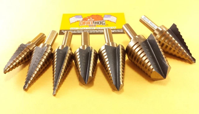 7 Pc Step Drill Bit Set Step Bit Molybdenum UNIBIT Lifetime Warranty Drill Hog®
