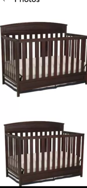 Harper 4-in-1 Convertible Crib,Dark Brown GUARD Black Certified,Wooden Crib