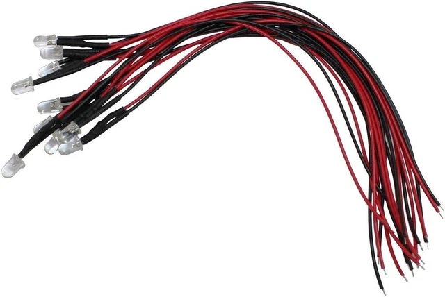 10 LEDs Super Lumineuses 5V Avec Résistance - Câble à Souder - Couleur Rouge