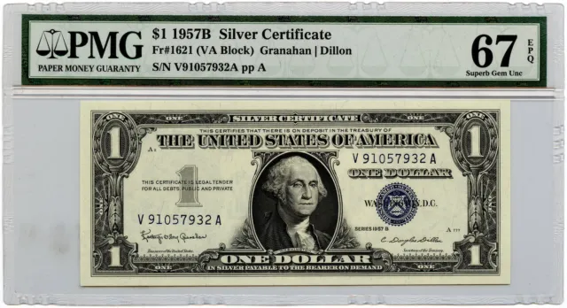 1957B $1 Silver Certificate Note Fr. #1621 PMG Superb Gem Uncirculated 67 EPQ