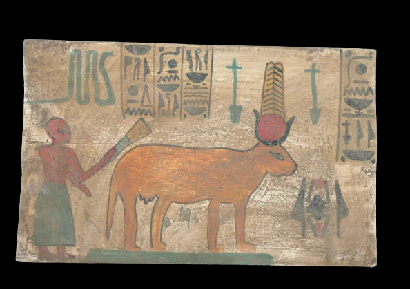 Rara estela egipcia antigua de la vaca sagrada Hathor, la diosa de la bondad