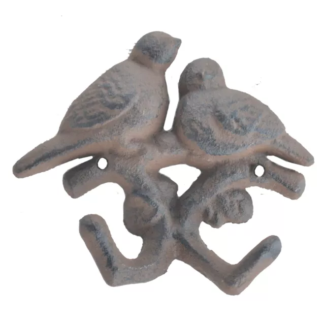 Love Birds Double Wall Hook Rust Brown Cast Iron Country Decor 4.375"