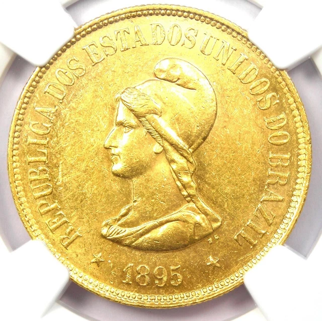 1895 Brazil Gold Republic 20,000 Reis Coin 20000R - Certified NGC MS61 (BU UNC)