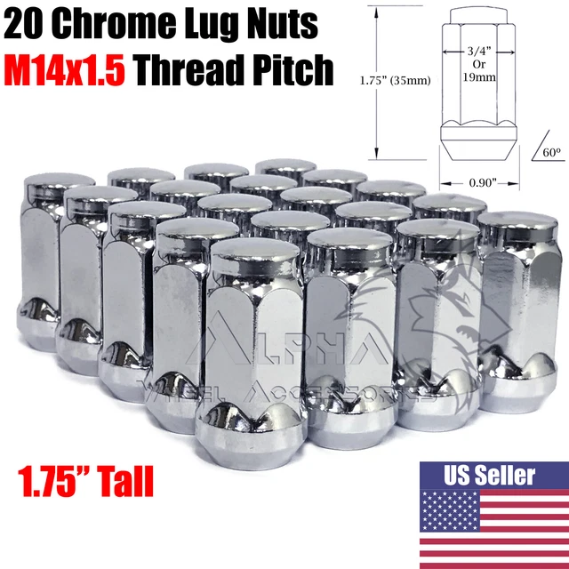 ARROW 32-Pack Chrome M14x1.5 Bulge Acorn Open End Lug Nuts – 3/4" Hex, 60° Conical Seat For Ram 2500 3500