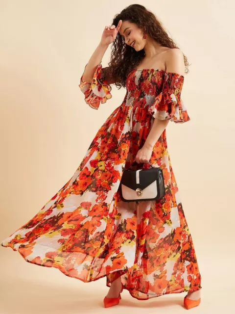 Free People Floral Off-Shoulder Smocked Georgette Maxi Dress floral Dress M L XL