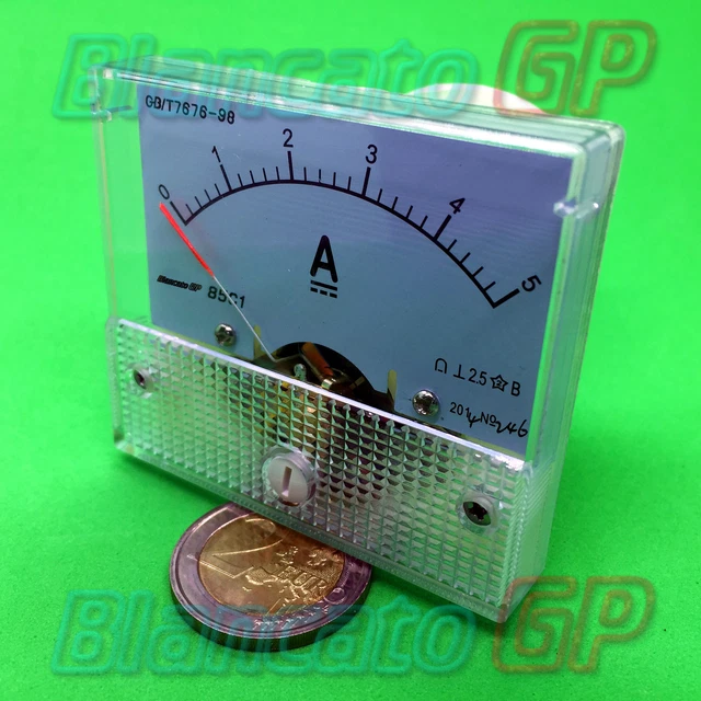 Amperometro Voltmetro Analogico 85C1 - DC 0-5A - Pannello Grand Formato Per Monitor Batteria 12V - 4