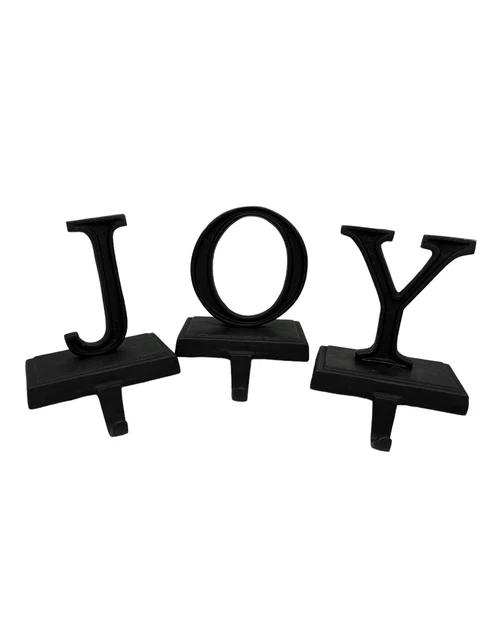 Williams Sonoma Black Iron Stocking Holders, JOY, Set of 3