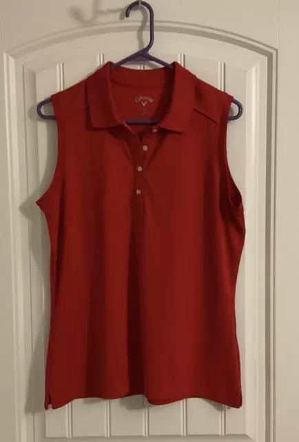 Callaway Women’s Golf Shirt,  Size L, Red, Sleeveless Top, Button